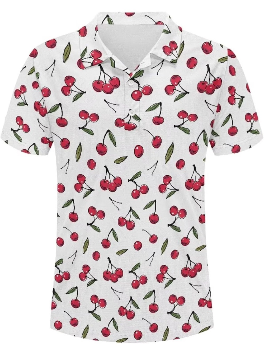 Men's Cherry Print Polo Shirt - White/Red
